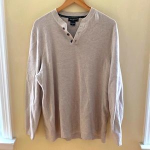 Eddie Bauer Oatmeal colored Henley with metal button detail